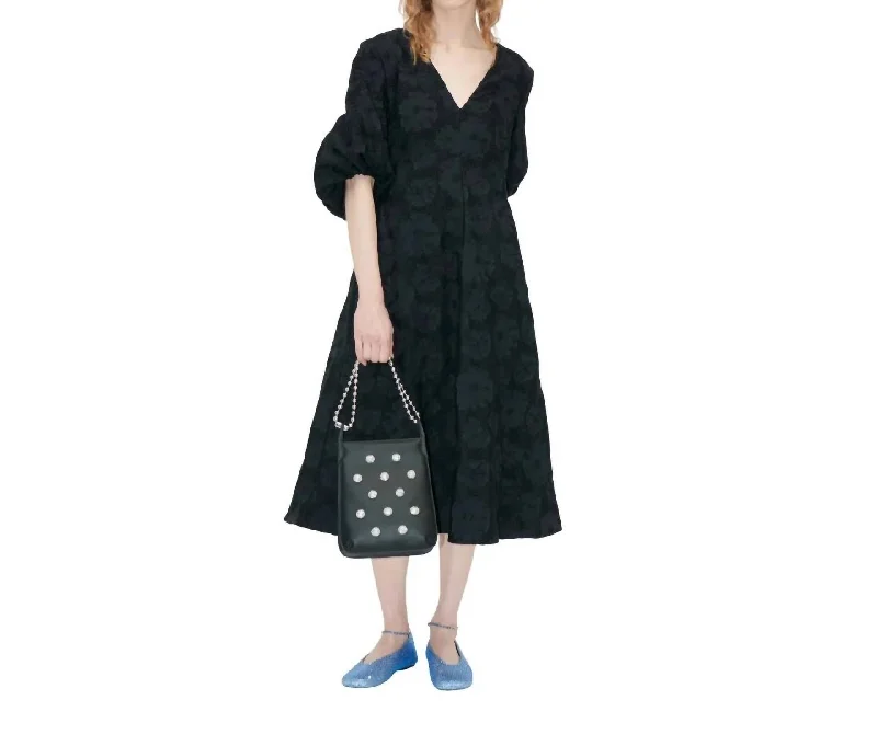 Limited Stock, Big Discounts 3/4 Volume Sleeve Midi Dress In Anemone Jacquard