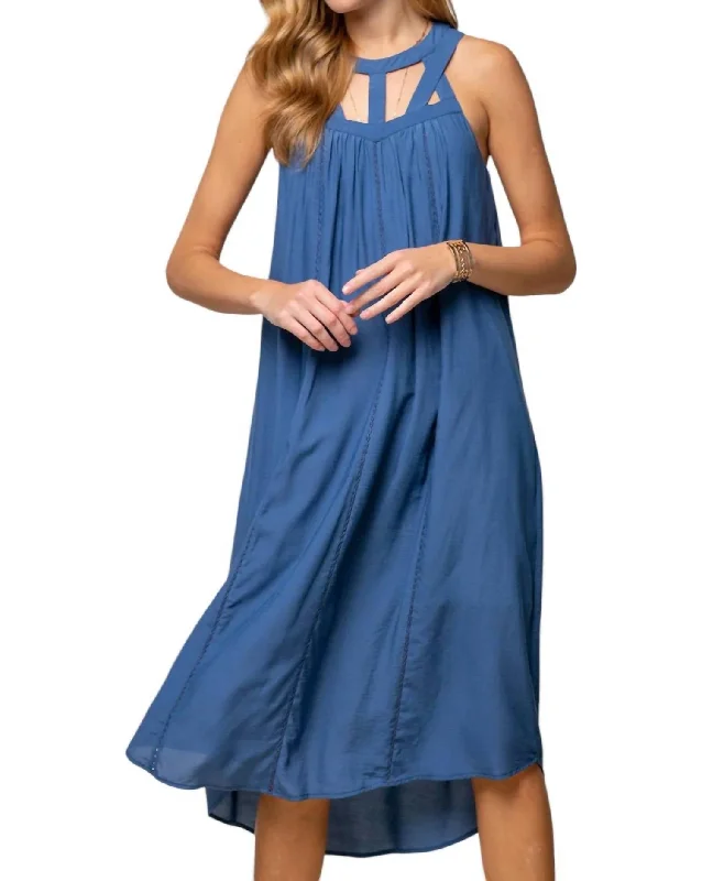 Sales Clothes Cut-Out Dand Midi Dress In Teal Blue