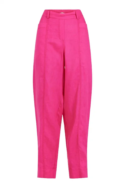 Designer Wear On Sale Women's Linen Trousers In Raspberry Pink