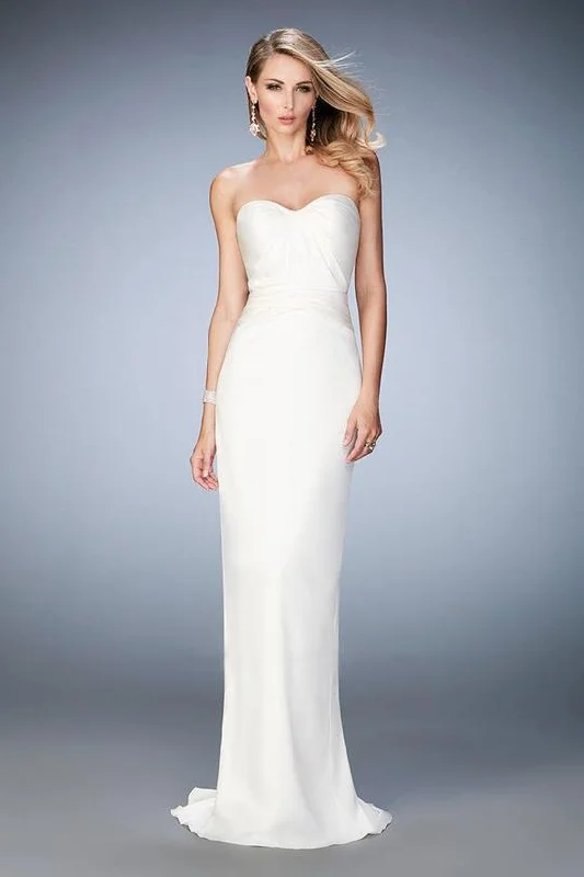 Stylish Statements La Femme - Strapless Stretch Satin Sheath Evening Gown 22755 - 1 pc Ivory In Size 10 Available