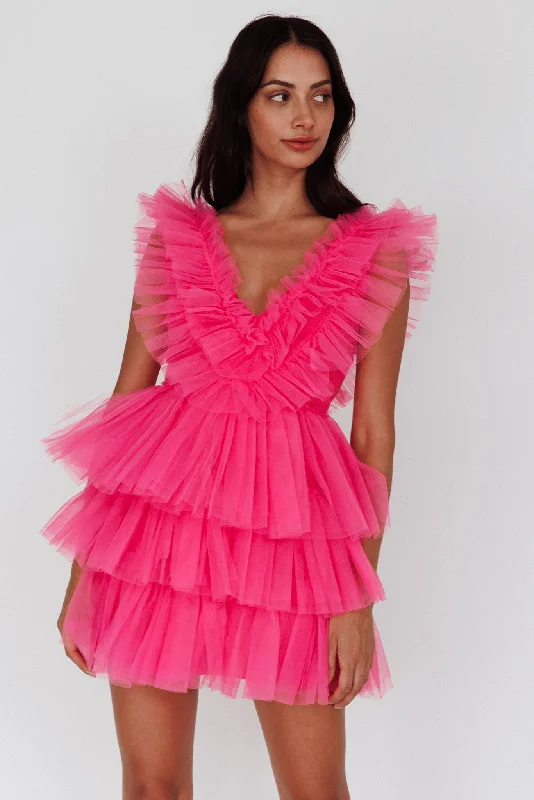 Limited Time Offer Froufrou Layered Tulle Mini Dress Hot Pink