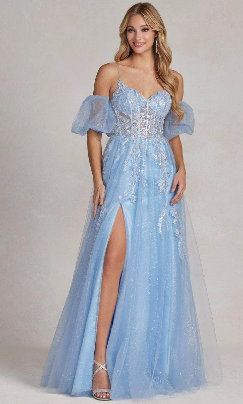 Top Brand Discounts Nox Anabel E1173 - Cold Shoulder Tulle Prom Gown