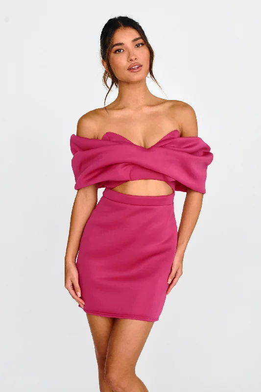 Affordable Online Boutique Lucky Star Off Shoulder Cut-Out Mini Dress Fuchsia