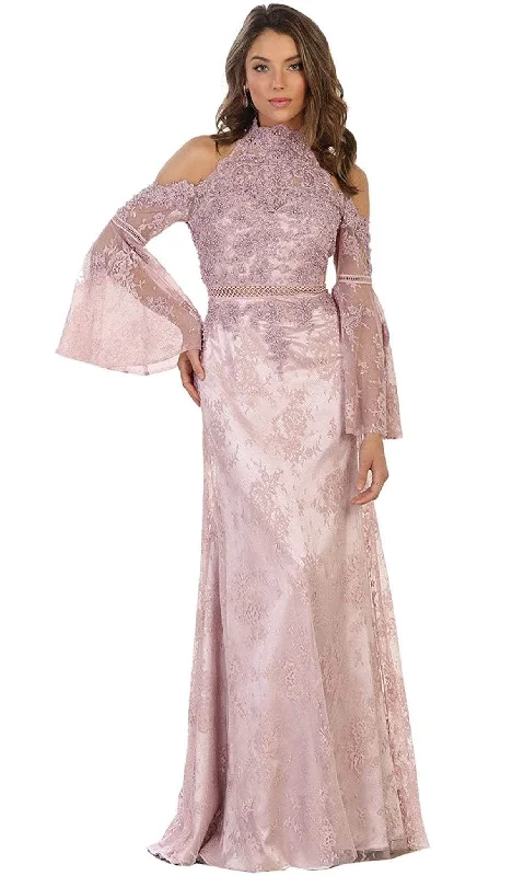 Fashion Forward May Queen RQ7541 - Flounce Sleeve Sheath Evening Gown