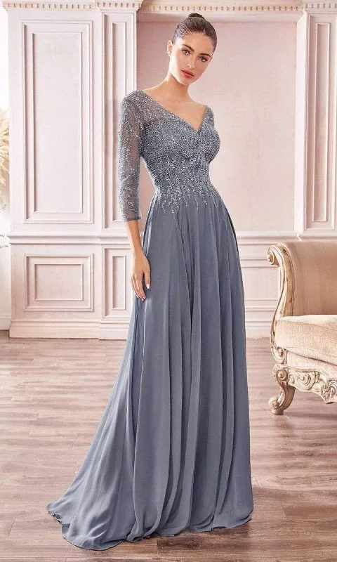 Trendy Threads Cinderella Divine - CD0171 Sheer Quarter Beaded Chiffon A-Line Gown