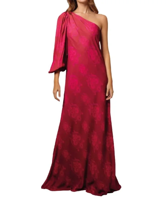 Trend Alert One Shoulder Maxi Dress In Burgundy/hot Pink