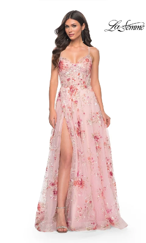 Additional Time-Limited Offers La Femme Floral-Sequin Long A-Line Prom Dress 32031