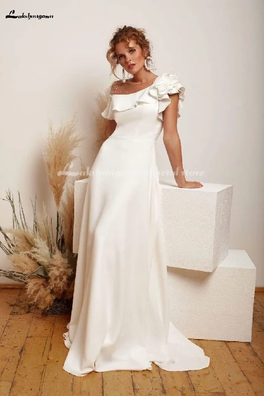 Holiday Gift Guide Sale Roycebridal One shoulder satin Wedding Dress Elegant A-Line