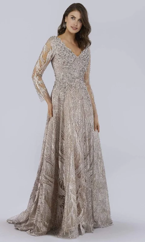 Best Online Boutiques For Women Lara Dresses - 29753 V Neck Long Sleeves Beaded Embroidered Gown