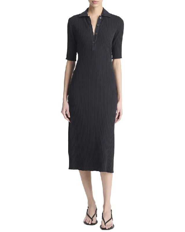 Flash Sales Today Vince Rib Elbow-Sleeve Polo Midi Dress