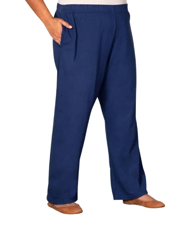 Women Fashion Cotton Jersey Wide Leg Knit Pants - Plus In Navy