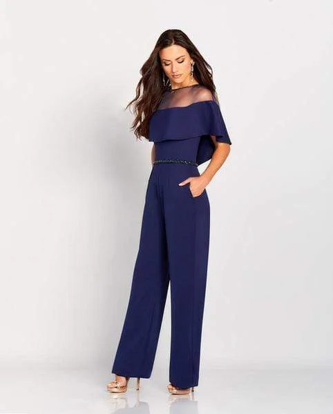 Trendy Pulse Cameron Blake by Mon Cheri - Beaded Illusion Neck Jumpsuit 119665 - 1 Pc Navy in Size 14 Available