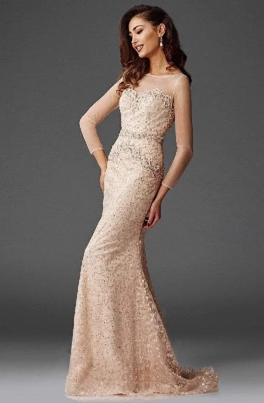 Stylish Savings Clarisse - M6427 Mesh Sleeved Embroidered Long Gown