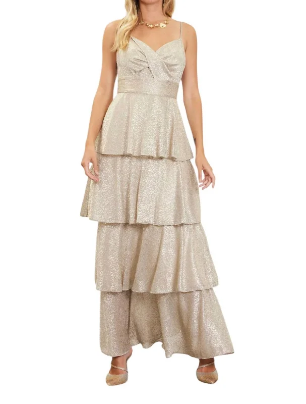 Shop Ladies Clothes Tiered Maxi Dress In Gold