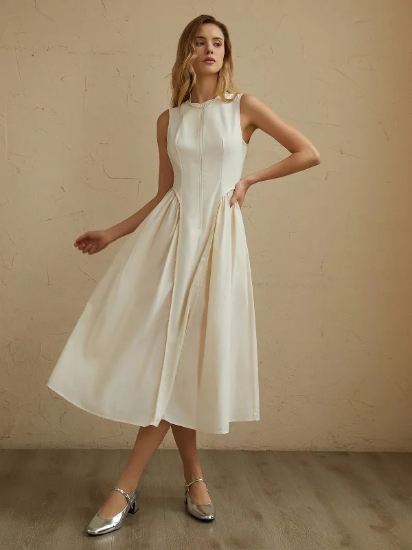 Flash Sale, Don't Miss Sleeveless Pockets Pleated Midi Dress