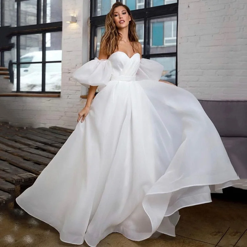 Sale Clothes Online Roycebridal Princess White Wedding Dress Puff Short Sleeve Plus Size Bridal Dresses Lace up Back A Line Cheap Wedding Gowns Vestido de Noiva