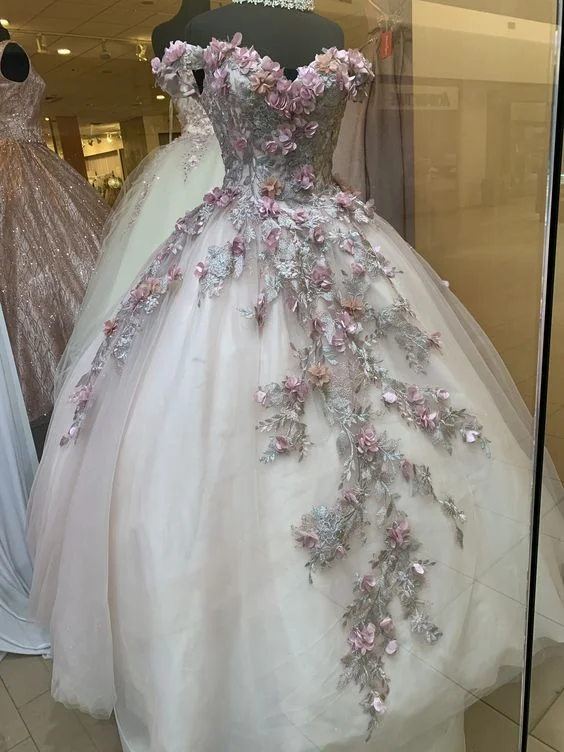 Athleisure Wear Floral Off The Shoulder Ball Gown Quinceanera Dress Sweet 15 Dress Y5978