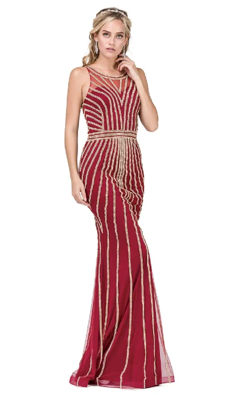 Sophisticated Style Dancing Queen - 2448 Metallic Bead Striped Prom Gown