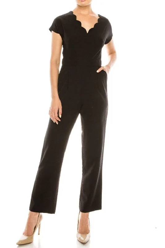 Outfits For Women Maggy London - G3823M Scalloped V-Neck Jumpsuit