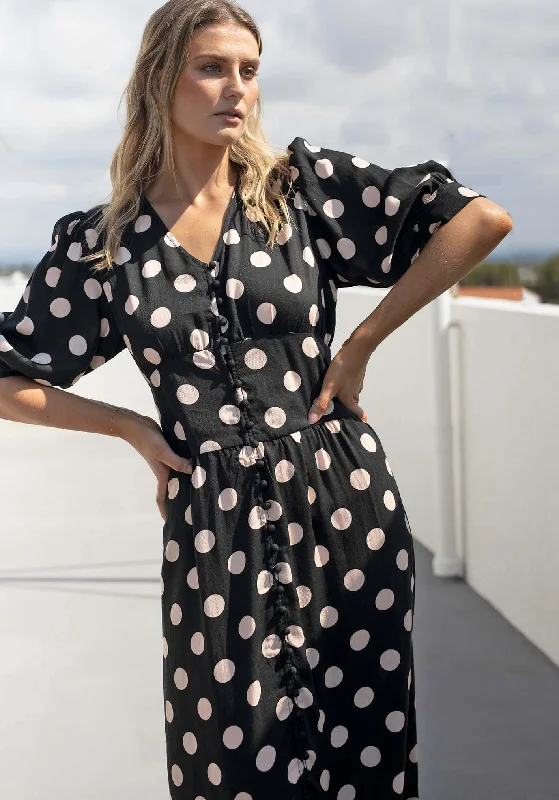 Brand Name Clothing Discount Extravaganza Evertime Polka Dot Button Through Midi Dress