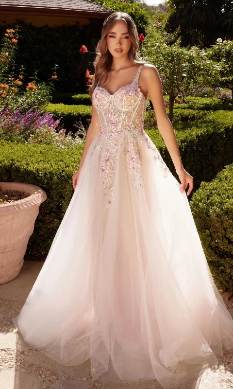 Flash Discount Floral-Bodice Off White Long Prom Ball Gown A1288