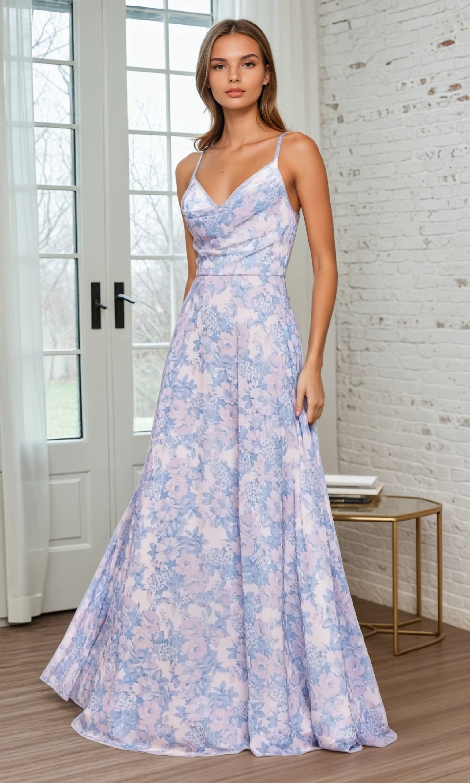 Women Fashion Floral-Print Long A-Line Prom Dress: Ladivine 7444