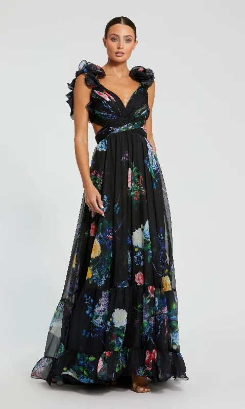 Women’s Evening Wear for Special Occasions Black Floral Formal Evening Gown: Mac Duggal 68746