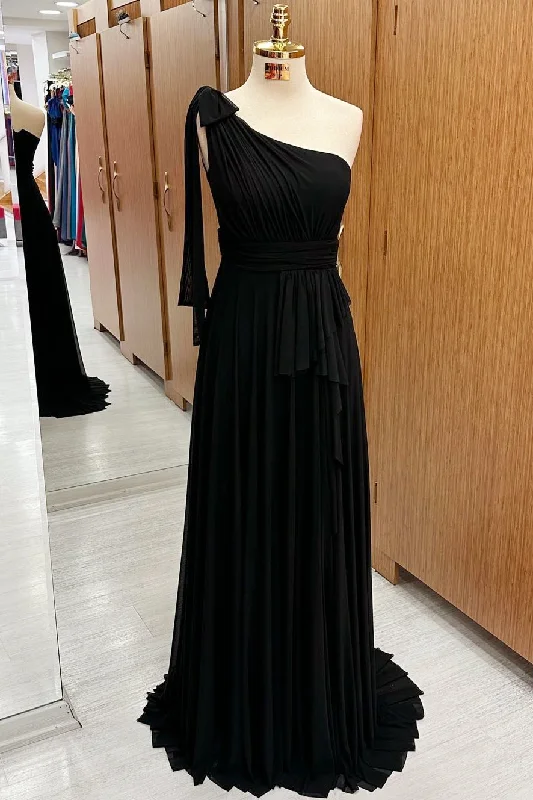 Exclusive Deals Online One-Shoulder A-Line Chiffon Maxi Dress in Black