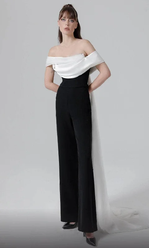 Clothing Brands MNM Couture N0456A - Draped Off Shoulder Jumpsuit