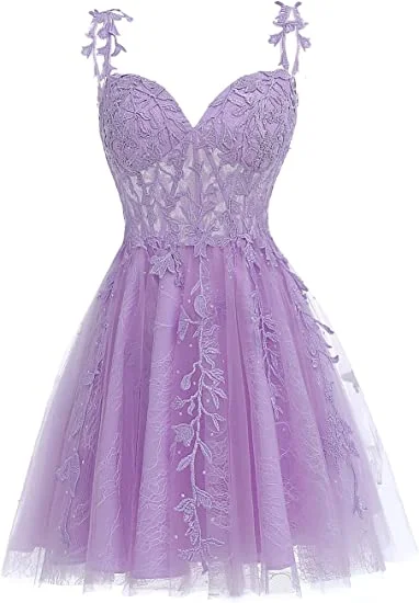 Insane Discount Onslaught Purple Floral Tulle Short Homecoming Dress with Lace Rhinestones Appliques Y857