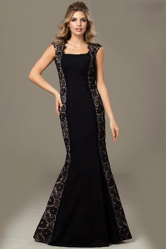 Versatile Style Wardrobe Jovani - 98174SC Cap Sleeves Mermaid Long Gown - 1 Pc Black/Nude in Size 20 Available