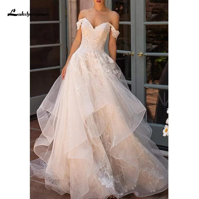 Elegant Fashion Roycebridal Off Shoulder A-Line Wedding Dress Sweetheart Court Train