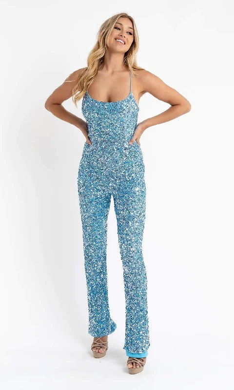 Discount Extravaganza Primavera Couture - 3774 Sequin Scoop Neckline Jumpsuit