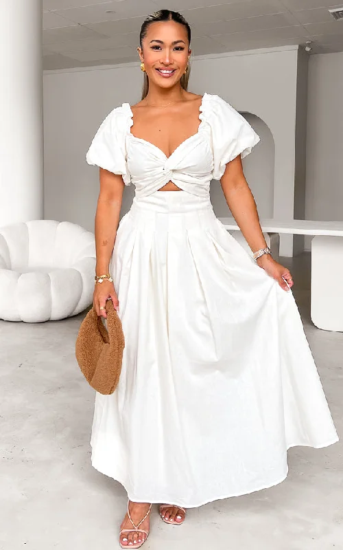 Vintage Fashion Pixie Maxi Dress - White Cream