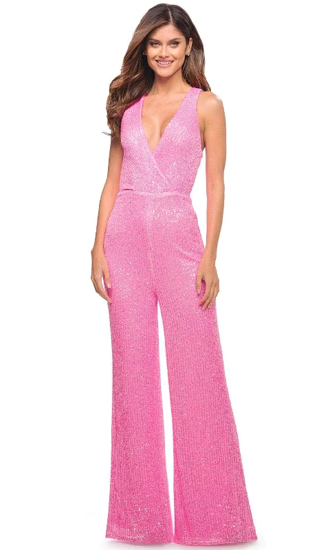 Insane Discount Onslaught La Femme 30811 - Sleeveless V- Neck Jumpsuit