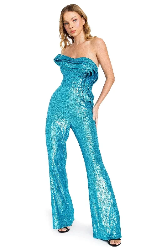 Travel Essentials Nicole Bakti 7215 - Sequin Fold Draped Jumpsuit