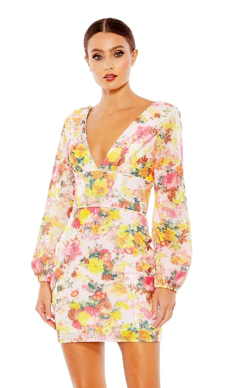 Women Online Clothing Boutiques Floral-Sequin Long Sleeve Short Party Dress 55798