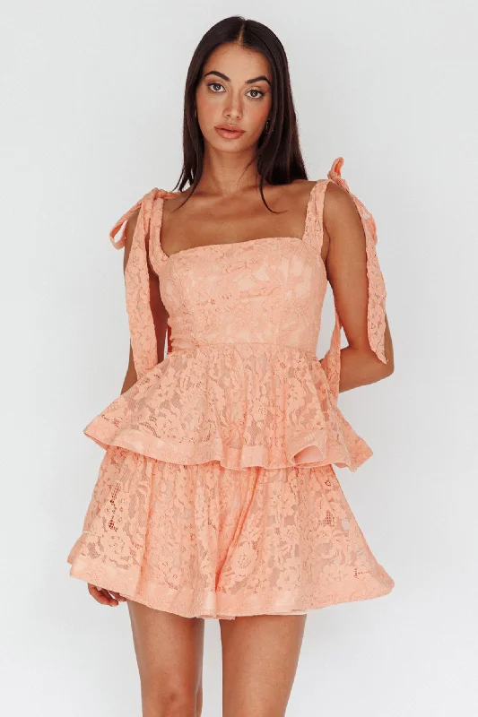 Flash Sale Online Neriah Tied Shoulder Tiered Lace Mini Dress Orange