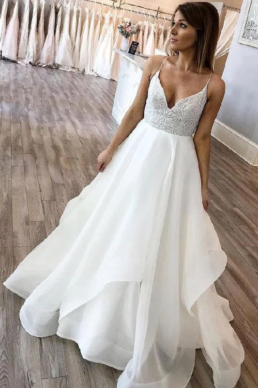 Buy More, Save More Roycebridal Ball Gown V-neck Spaghetti Straps Ivory Wedding Dresses,Lace Wedding Dresses,MW475