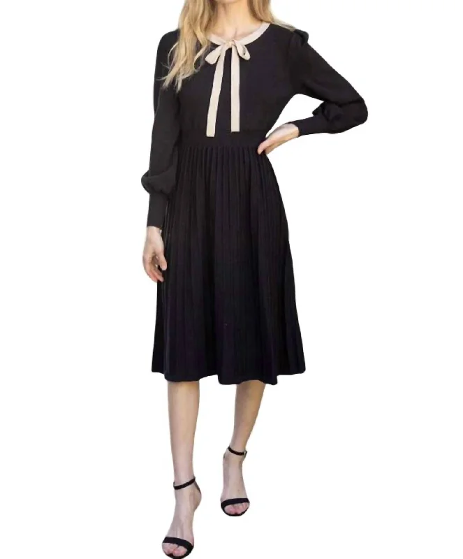 Early Bird Offer Princess Sleeve Ribbon Midi Dress In Black/ecru