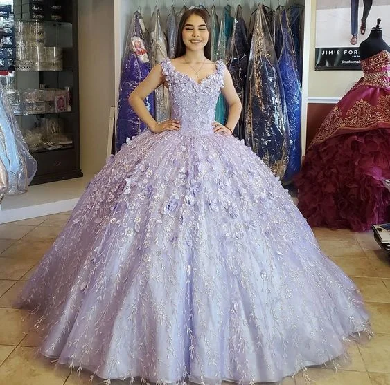 Crazy Discounts, Hurry Up Romantic 3D Floral Dress Off The Shoulder Ball Gown Sweet 16 Dress Y901