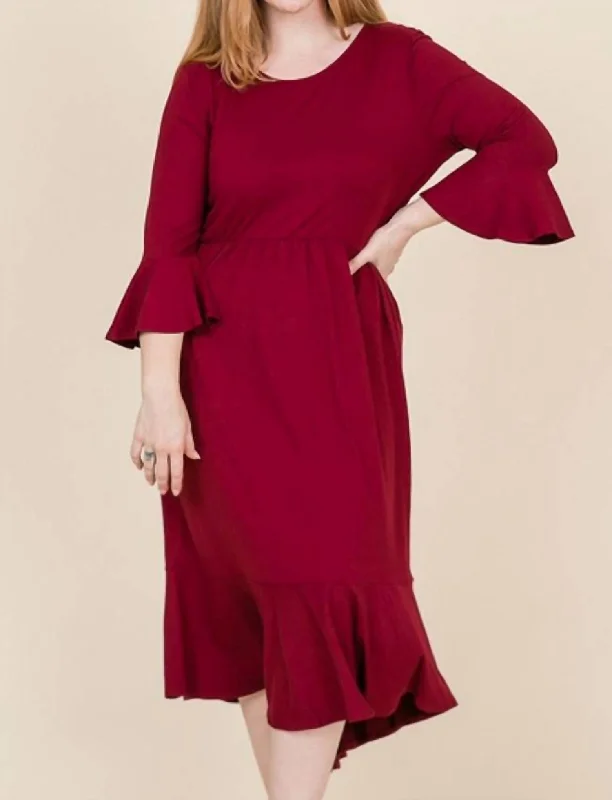 Exclusive Deals Online Cropped Bell Sleeve Midi Dress In Burgundy