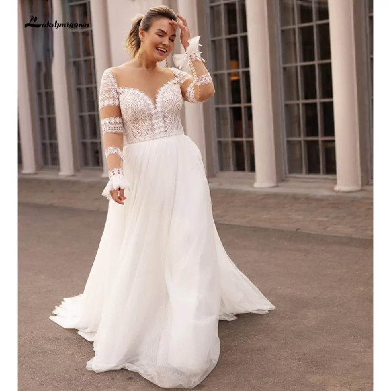 Women Fashion Roycebridal Plus Size Wedding Dress  Vestido Novia Elegant Bridal Tulle Long Beach Wedding Dresses Cap Sleeve Bridal Gown