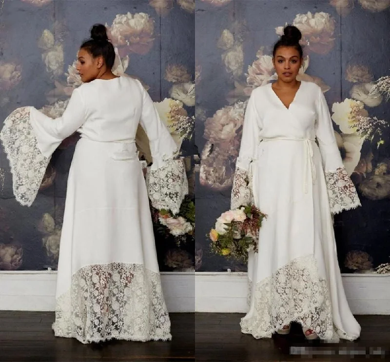 Best Boutiques Online Roycebridal Plus Size Hippie Wedding Dresses with Long Bell Sleeve