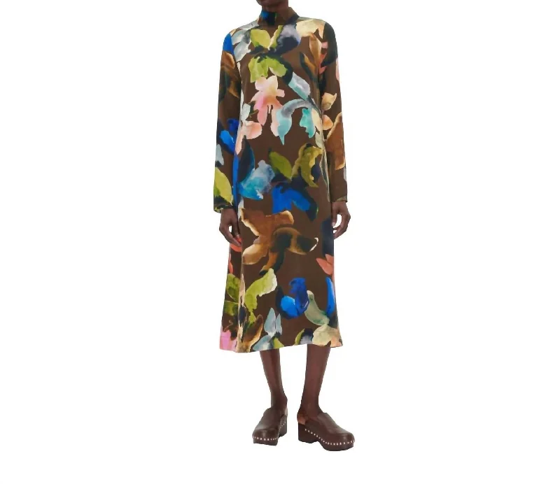 Season Offer Long Sleeve Midi Dress In Aquarelle Garden