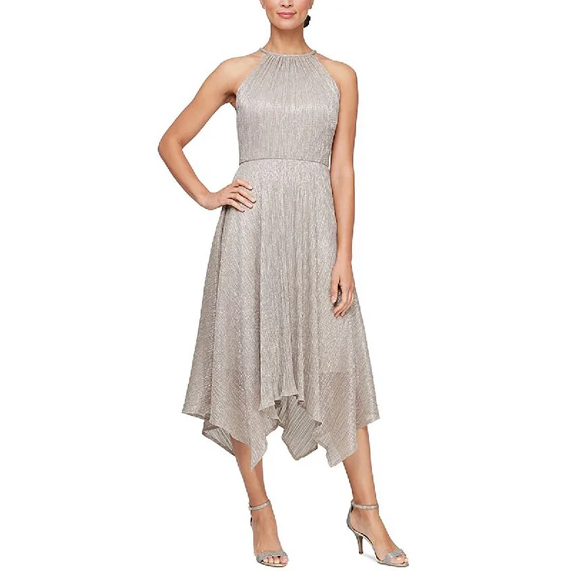 Buy More, Save More Womens Metallic Handkerchief Hem Midi Dress