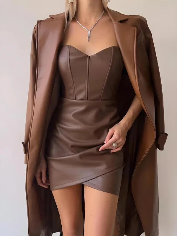 Relaxed Style Faux Leather Corset Mini Dress