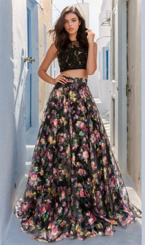 Essentials On Sale Two-Piece Floral-Print Long Prom Dress B6803