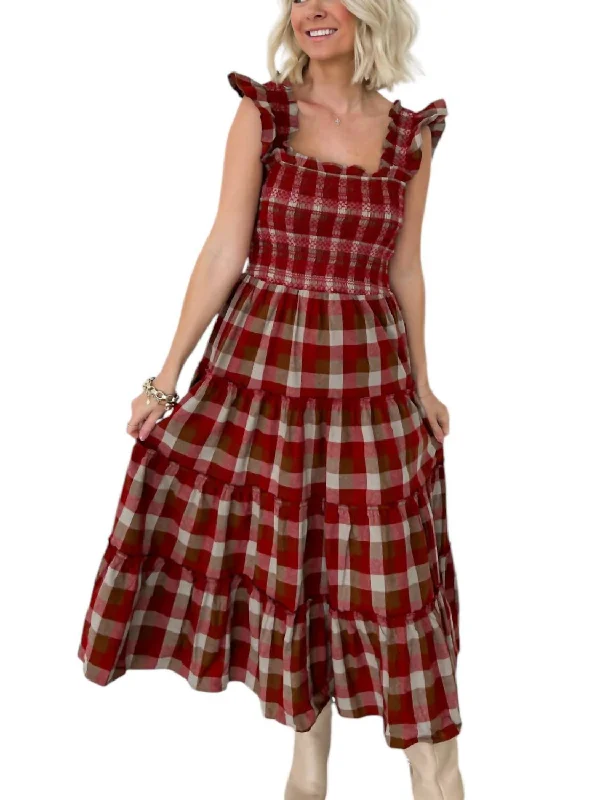 New Arrival Discount So You Say Midi Dress In Plaid Smocked