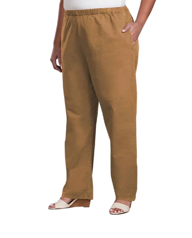 Bold Prints Casual Chic Relaxed Stretch Twill Pants - Plus In Tan